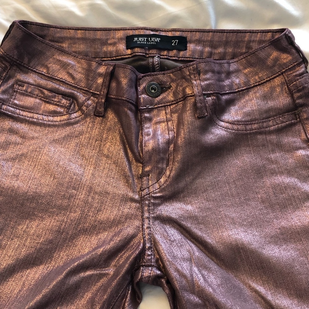 Pink metallic skinny jeans